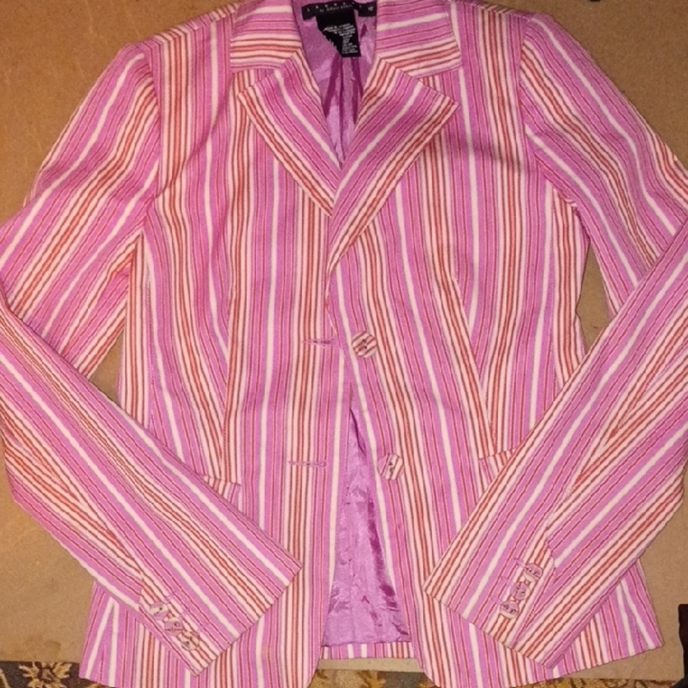 Laundry By Shelli Segal Pink and Orange Striped Blazer